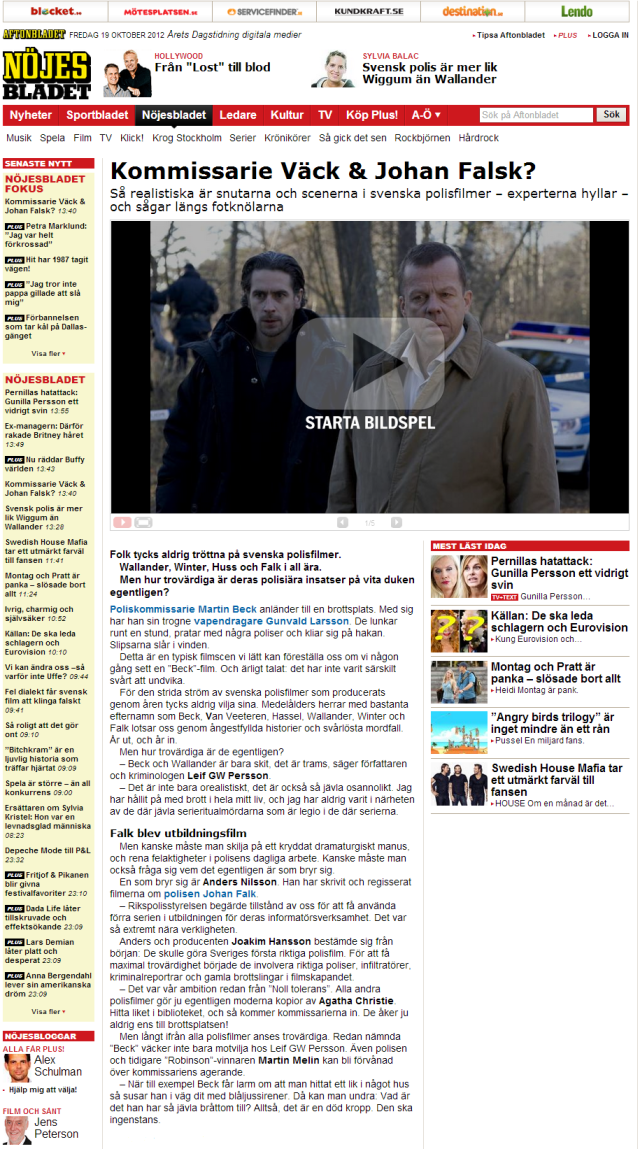 Bild urklipp från aftonbladets reportage om filmpoliser